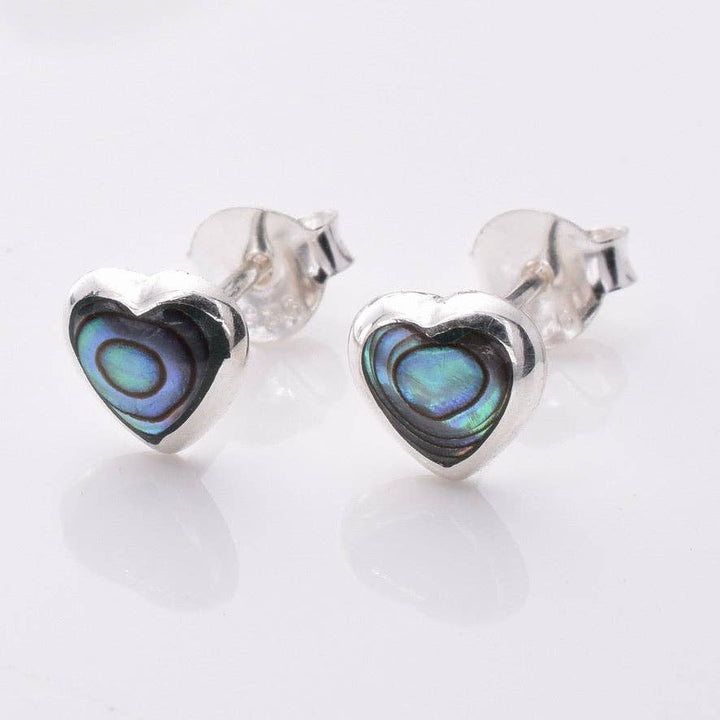 Sterling Silver Abalone Heart Stud Earrings
