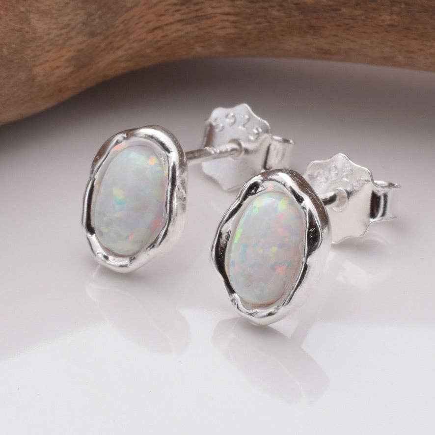 Elegant White Opal Stud Earrings in 925 Silver - Elevate Your Style