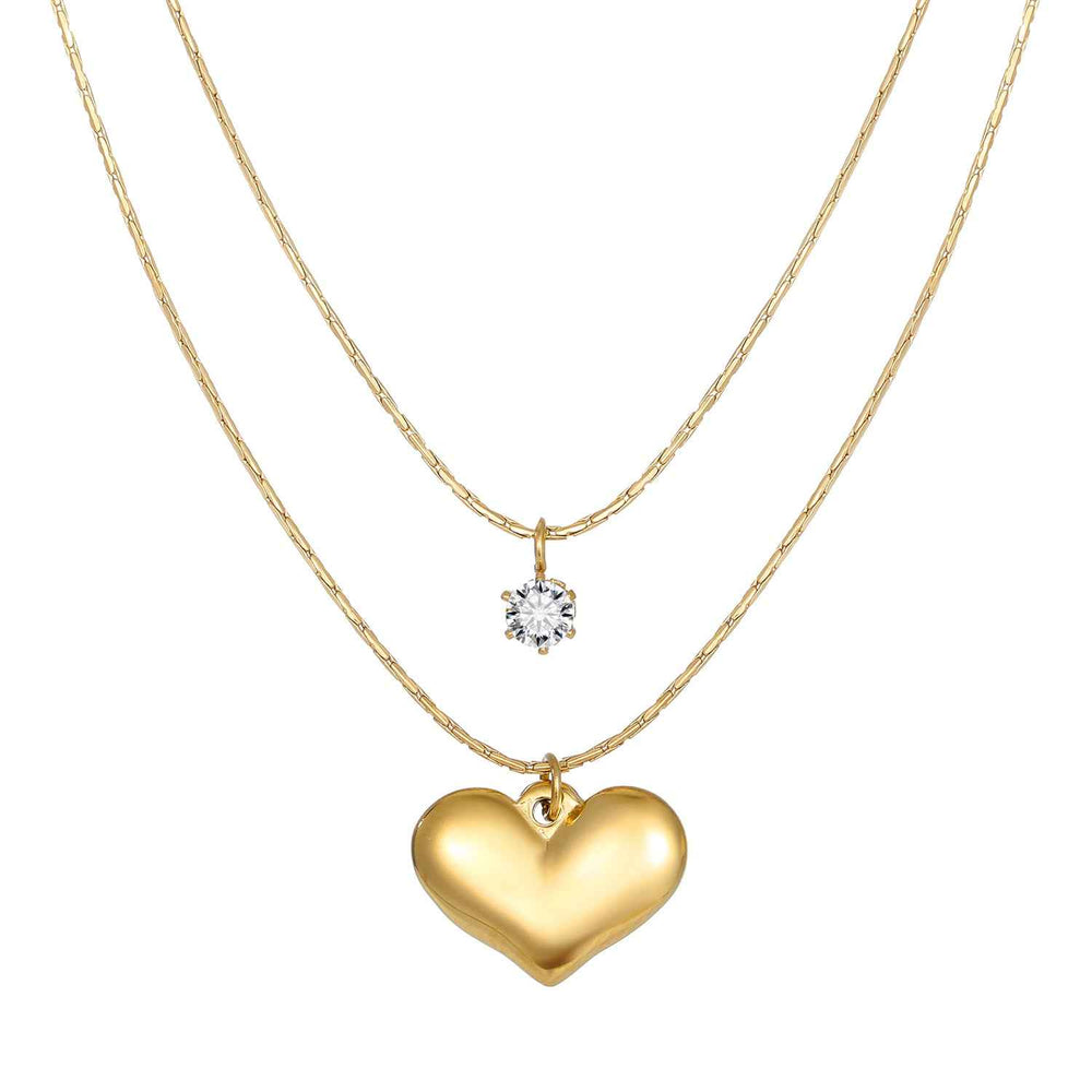 Gold Necklace with Love Pendant & Crystal Accents