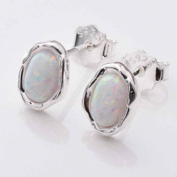 Elegant White Opal Stud Earrings in 925 Silver - Elevate Your Style