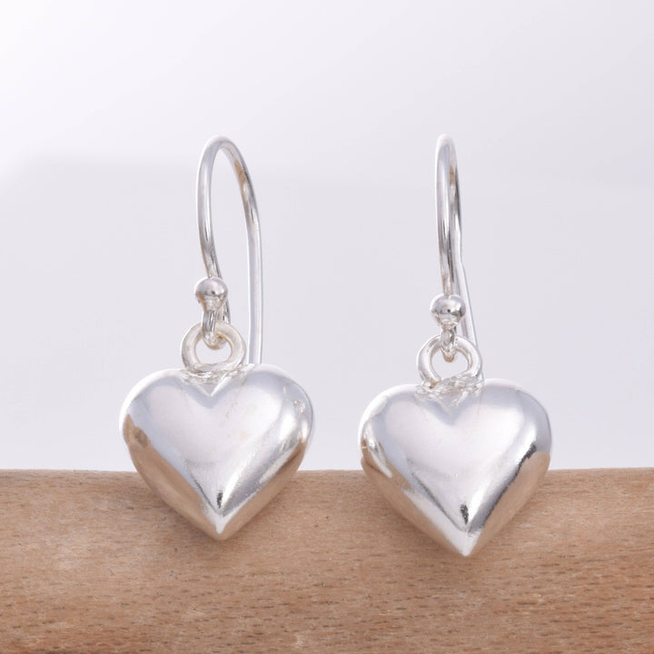 Sterling Silver Puff Heart Hook Earrings