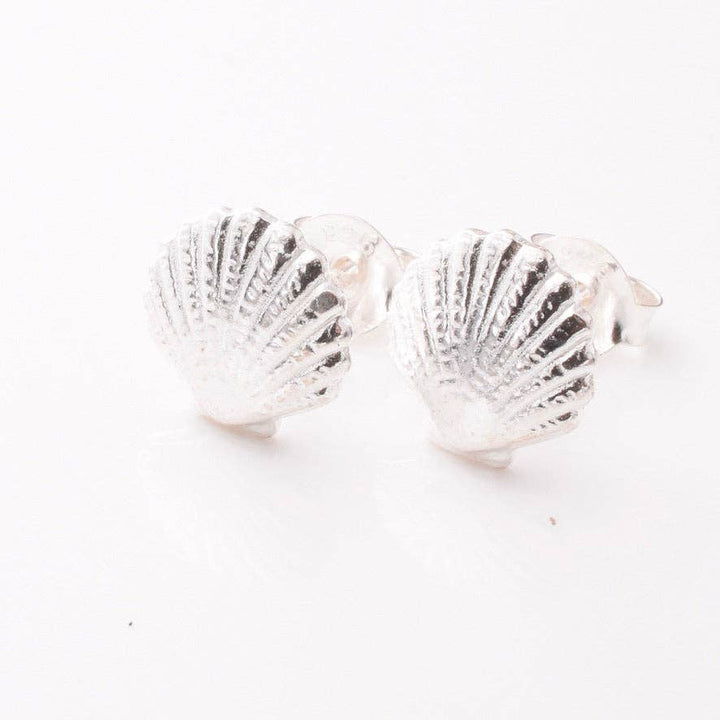 Sterling Silver Scallop Stud Earrings | 8mm