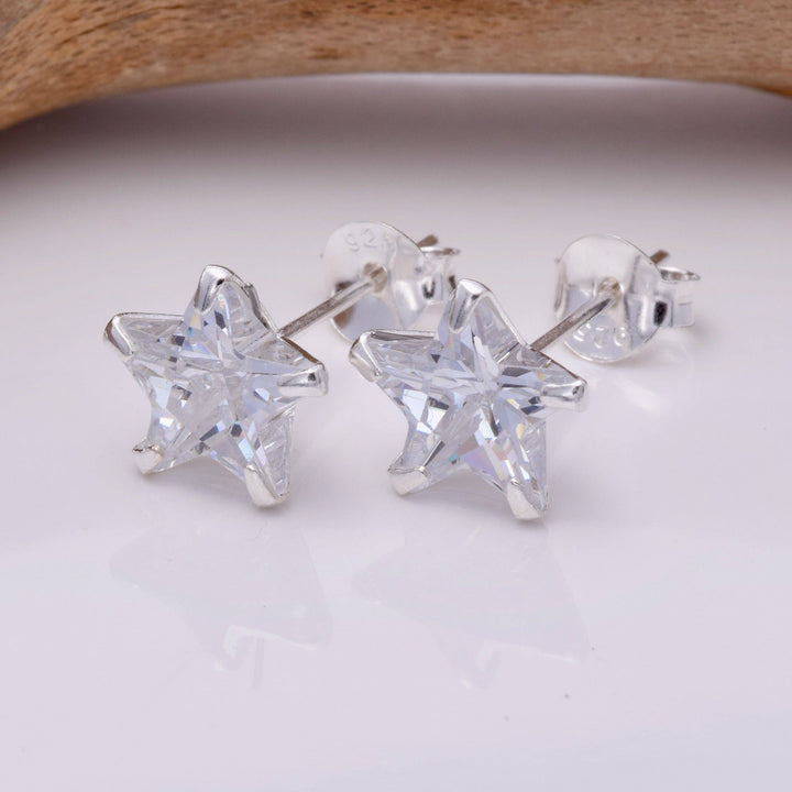 Sterling Silver CZ Star Stud Earrings