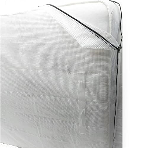 Mattress Moving Protector Cover & Storage Bag - Thick Strong Transparent Wrap - Reusable Water-Resistant PE Tarp Polyester Yarn TP Case - Clear Bag with Zipper & 8 Handles - Double (79 * 59 * 10in)