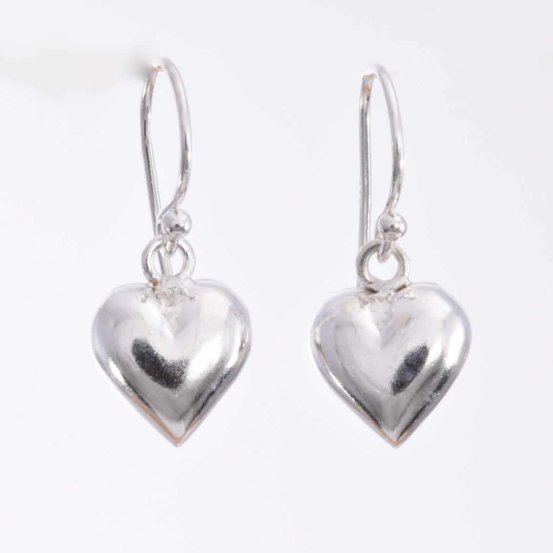 Sterling Silver Puff Heart Hook Earrings