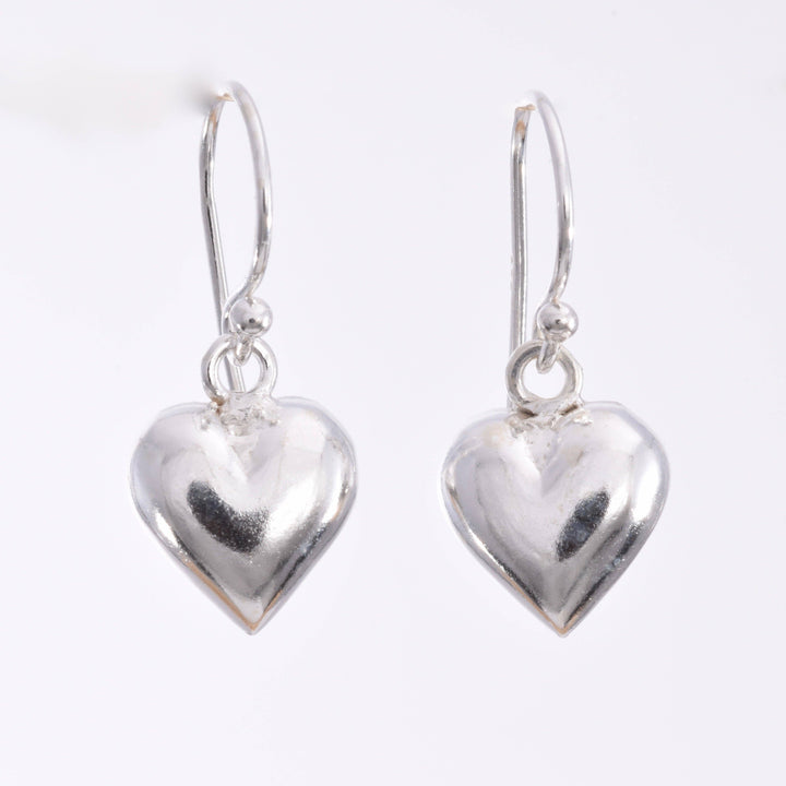 Sterling Silver Puff Heart Hook Earrings