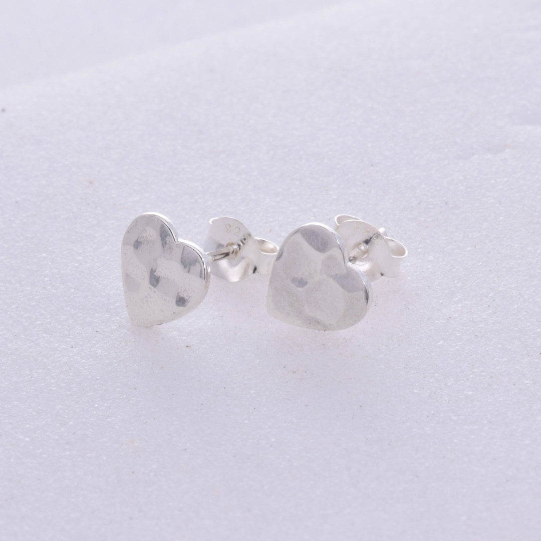 Sterling Silver Hammered Heart Stud Earrings | 7mm