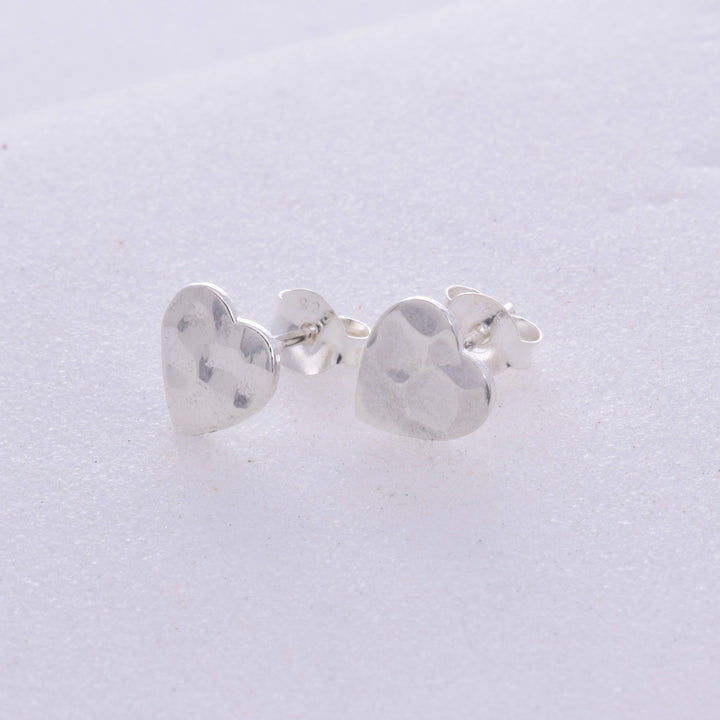 Sterling Silver Hammered Heart Stud Earrings | 7mm