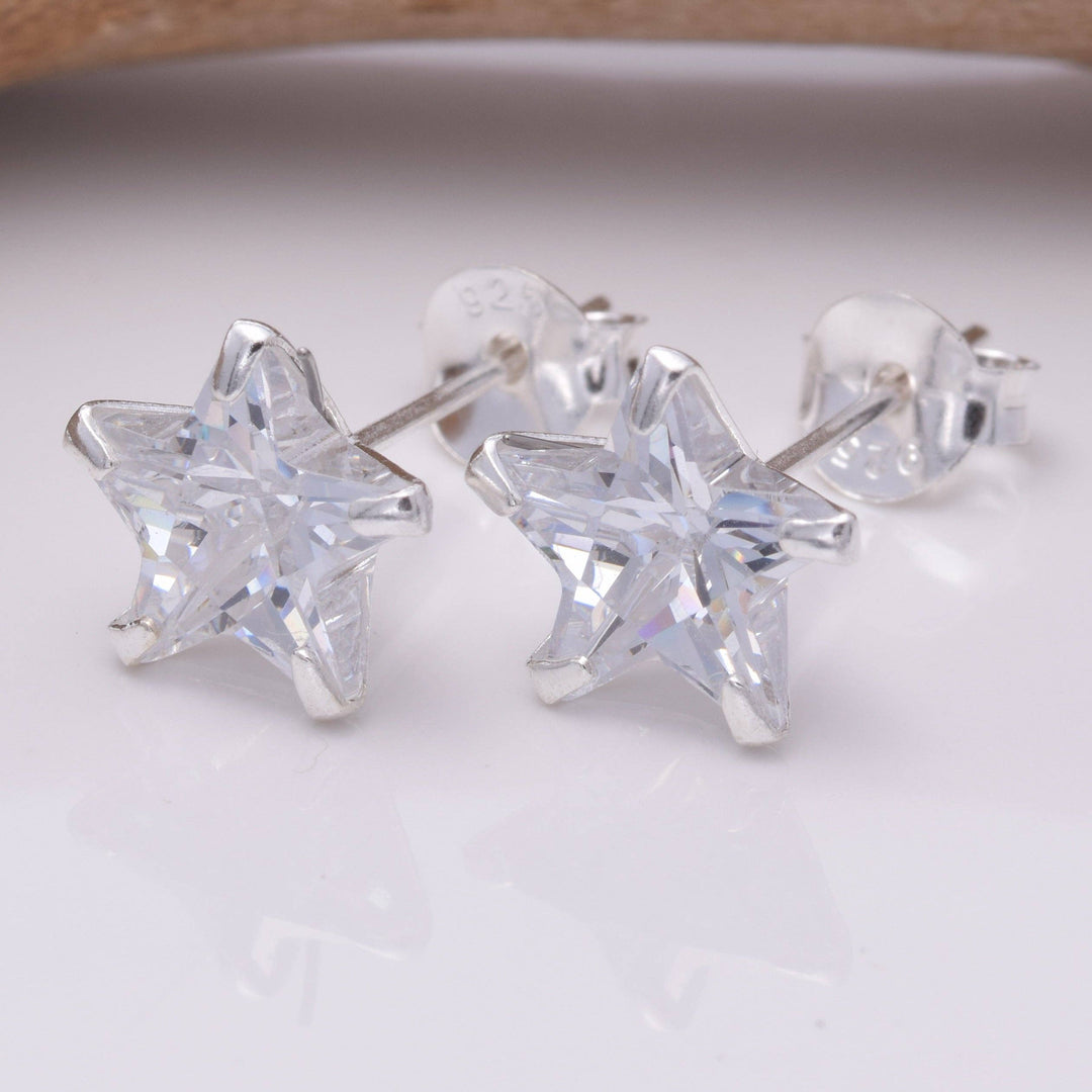 Sterling Silver CZ Star Stud Earrings
