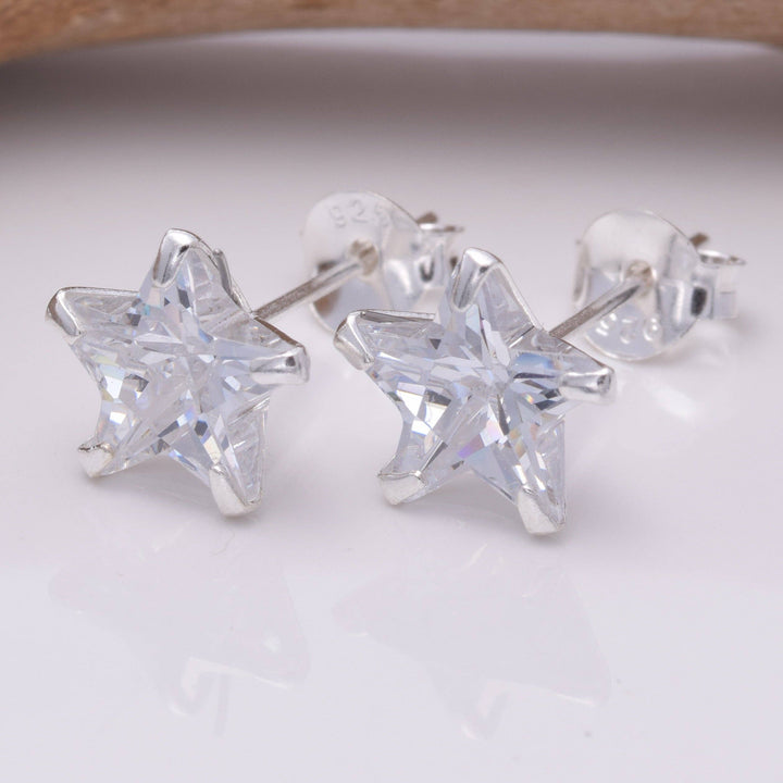 Sterling Silver CZ Star Stud Earrings