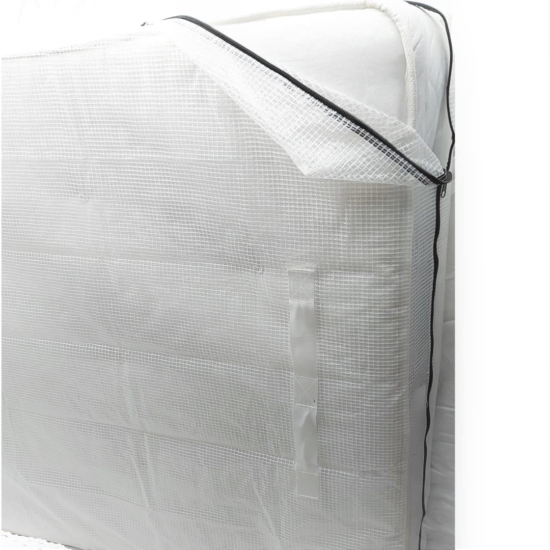 Mattress Moving Protector Cover & Storage Bag - Thick Strong Transparent Wrap - Reusable Water-Resistant PE Tarp Polyester Yarn TP Case - Clear Bag with Zipper & 8 Handles - Double (79 * 59 * 10in)