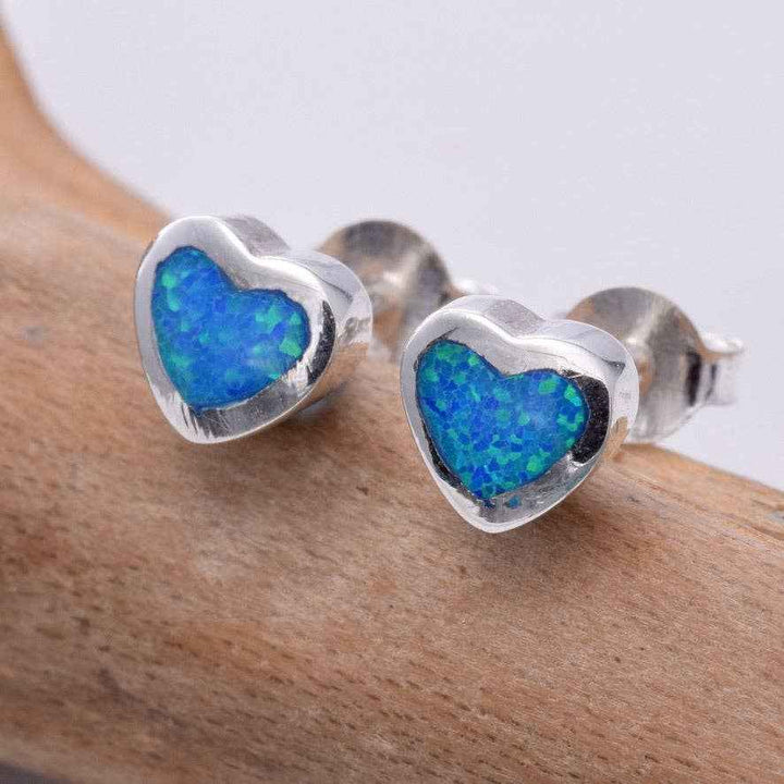 Heart Blue Opal Stud Earrings - Discover Elegance in Every Moment