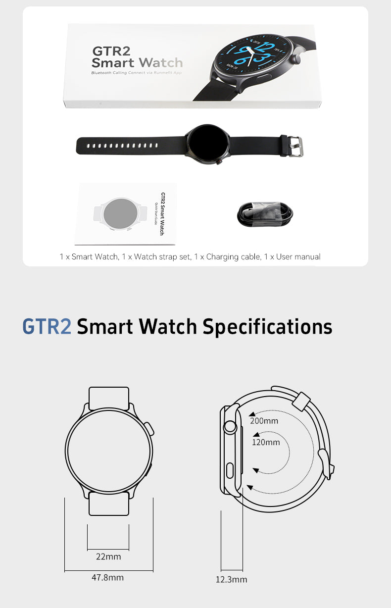 GTR2 - Women’s & Men’s Smartwatch for Android & IOS – 2” HD Touch Screen – Built-in Bluetooth, GPS & Alexa Technology – IP67 Waterproof – Health & Fitness Tracker: 100 Sport Modes – 5 Color Smartwatch Straps – (BLACK / black silica strap))