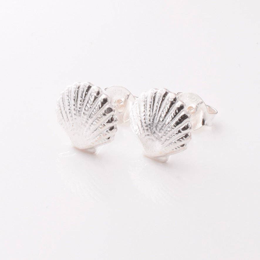 Sterling Silver Scallop Stud Earrings | 8mm